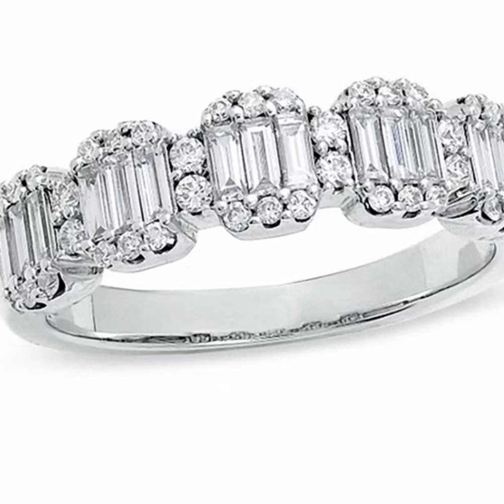 SOLD 3/4 CT. T.W. Baguette and Round Diamond Band in
14K White Gold Size 6.75